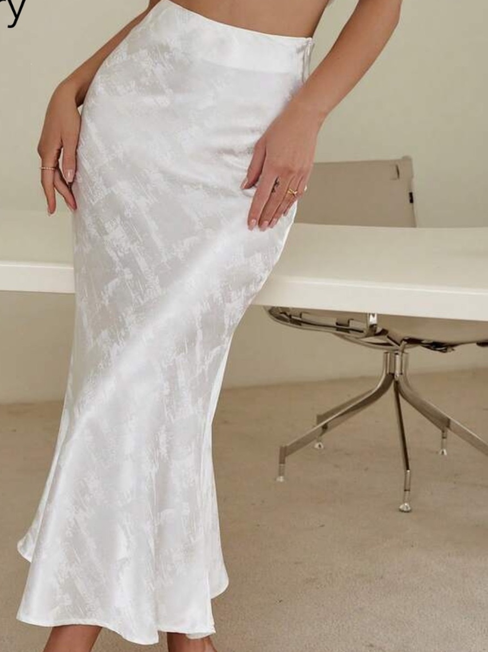 Elegant White Satin Midi Skirt